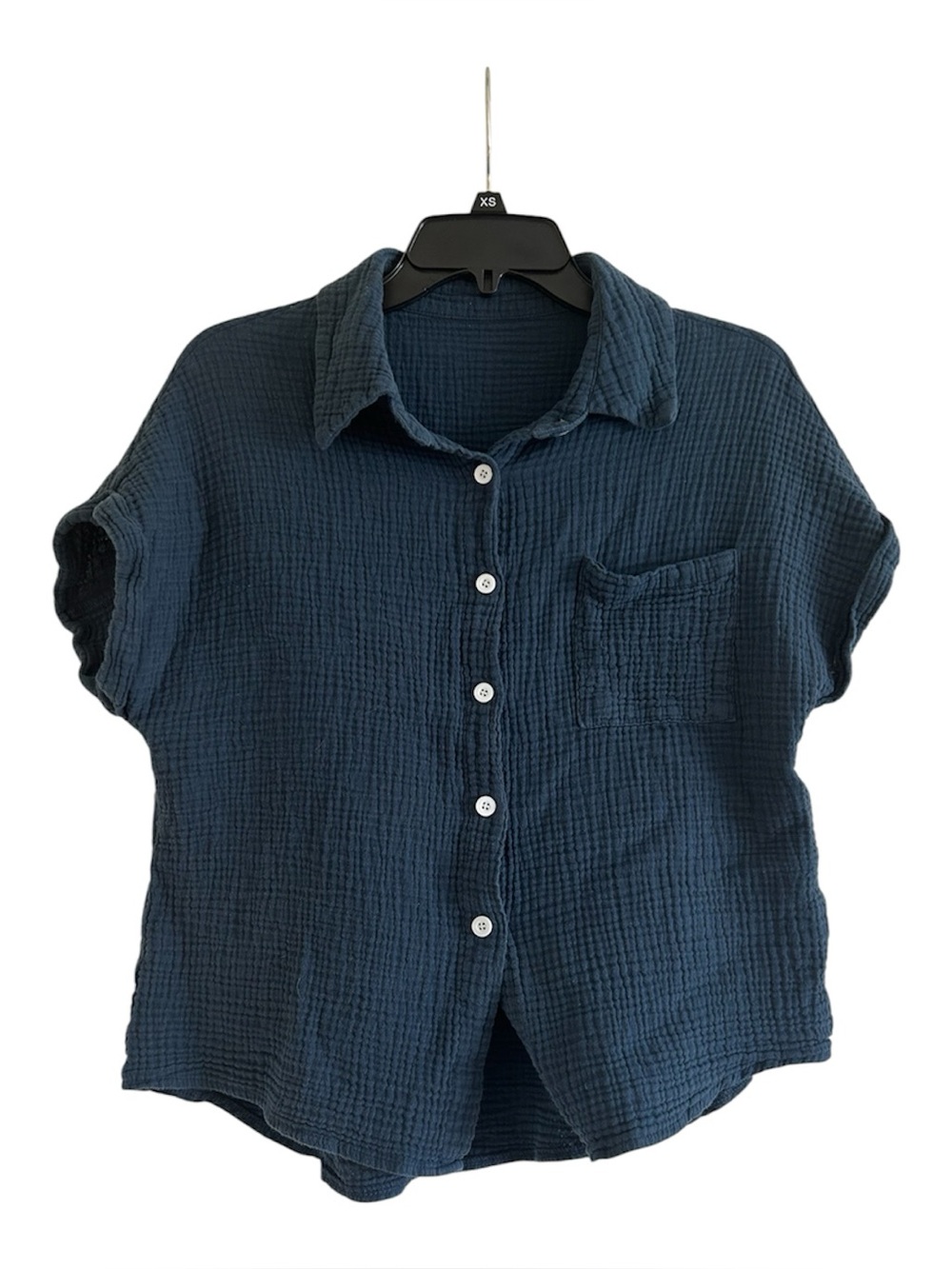 SHEIN Button Down Navy Blue Size Medium Short Sleeve Shirt